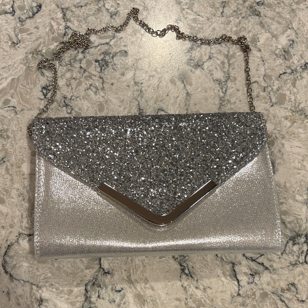 Silver Glitter Clutch Bag